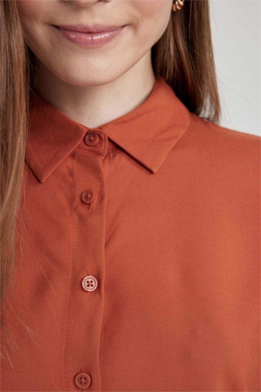 WOMAN Dark Orange Regular Fit Shirt Collar Long Sleeve Tunic