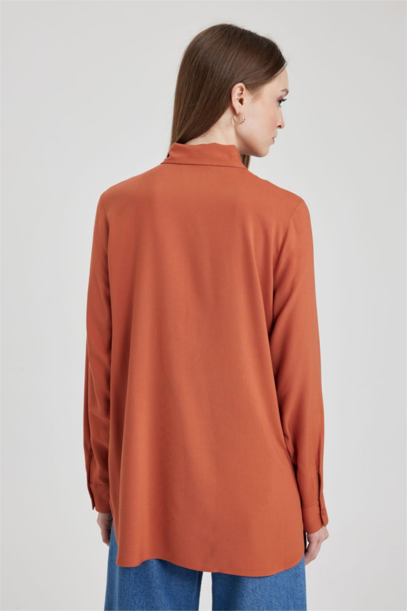 WOMAN Dark Orange Regular Fit Shirt Collar Long Sleeve Tunic