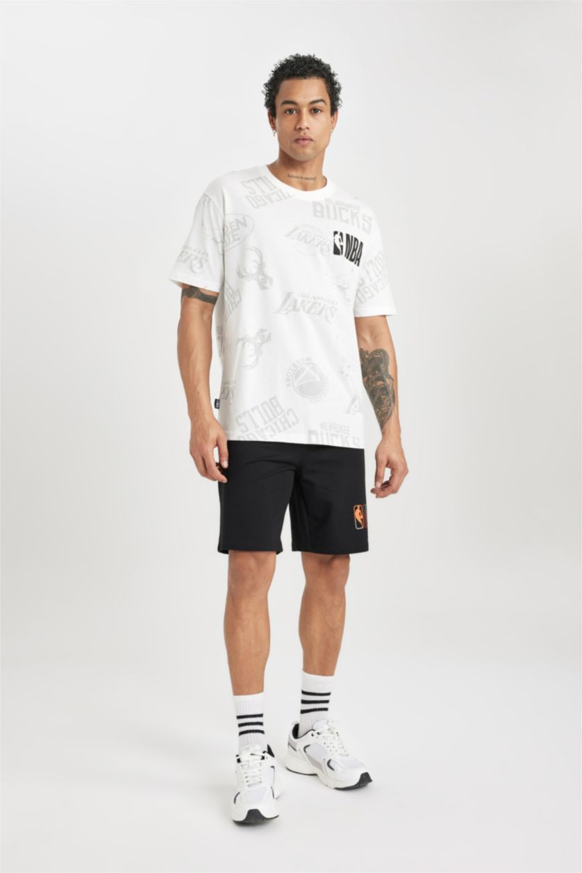 MAN Black DeFactoFit NBA Wordmark Oversize Fit Short Shorts