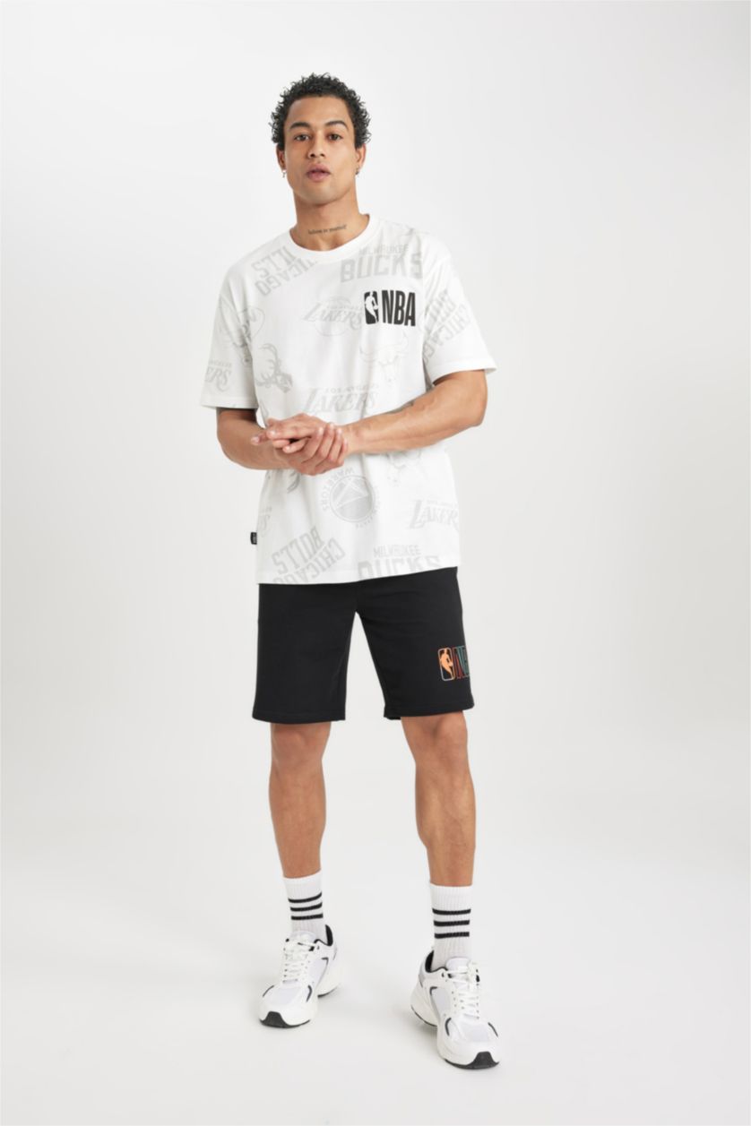 MAN Black DeFactoFit NBA Wordmark Oversize Fit Short Shorts