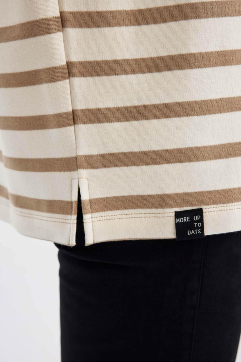 MAN Beige Comfort Fit Crew Neck Striped T-Shirt