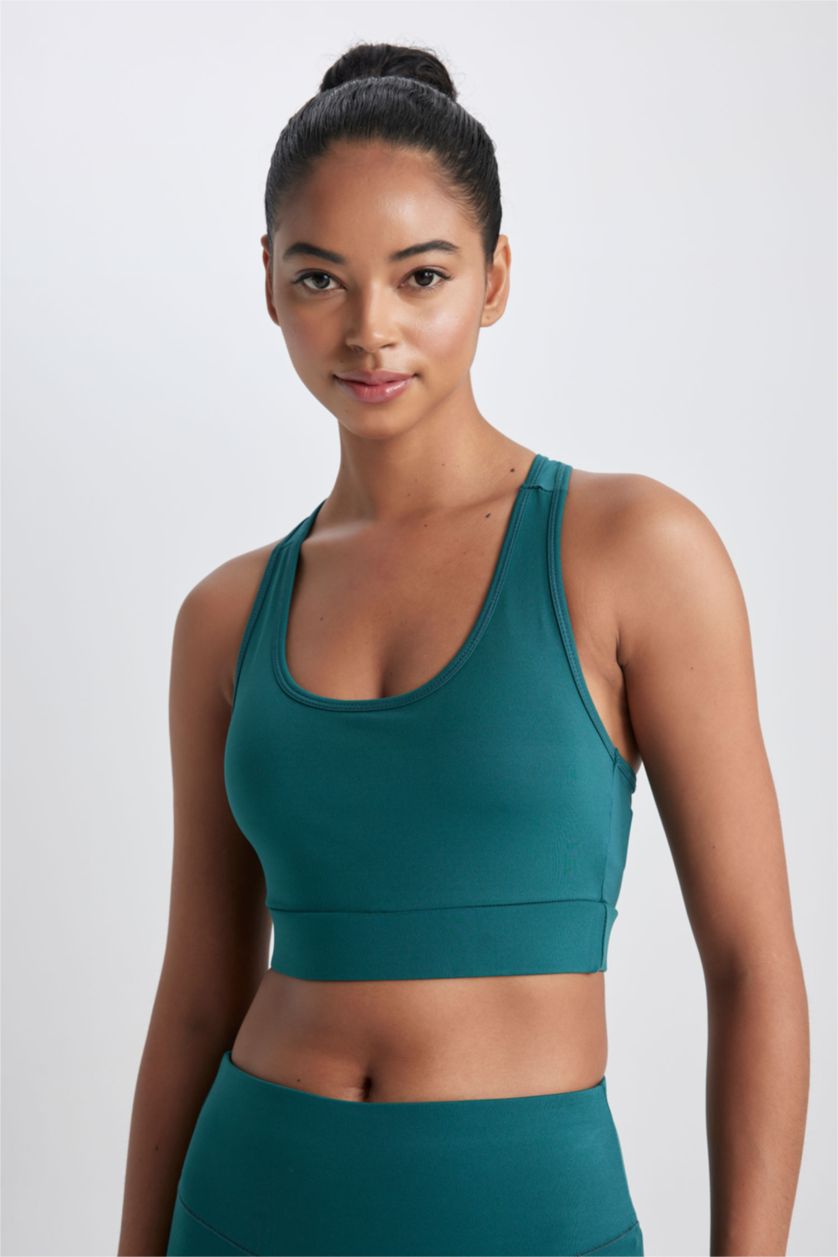 حريمي أخضر برا رياضي بطبعة شعار برقبة مستديرة من DeFactoFit