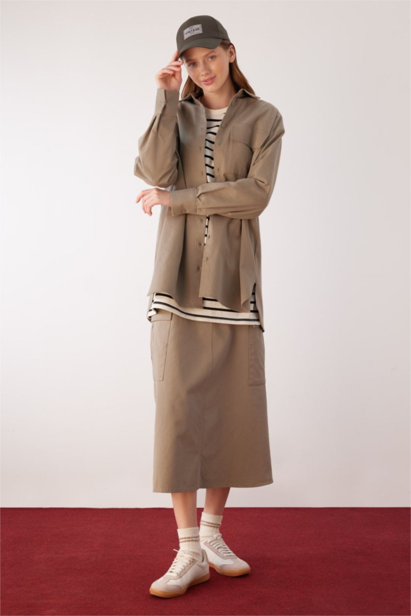 FEMME Kaki Clair Jupe La Gabardıne