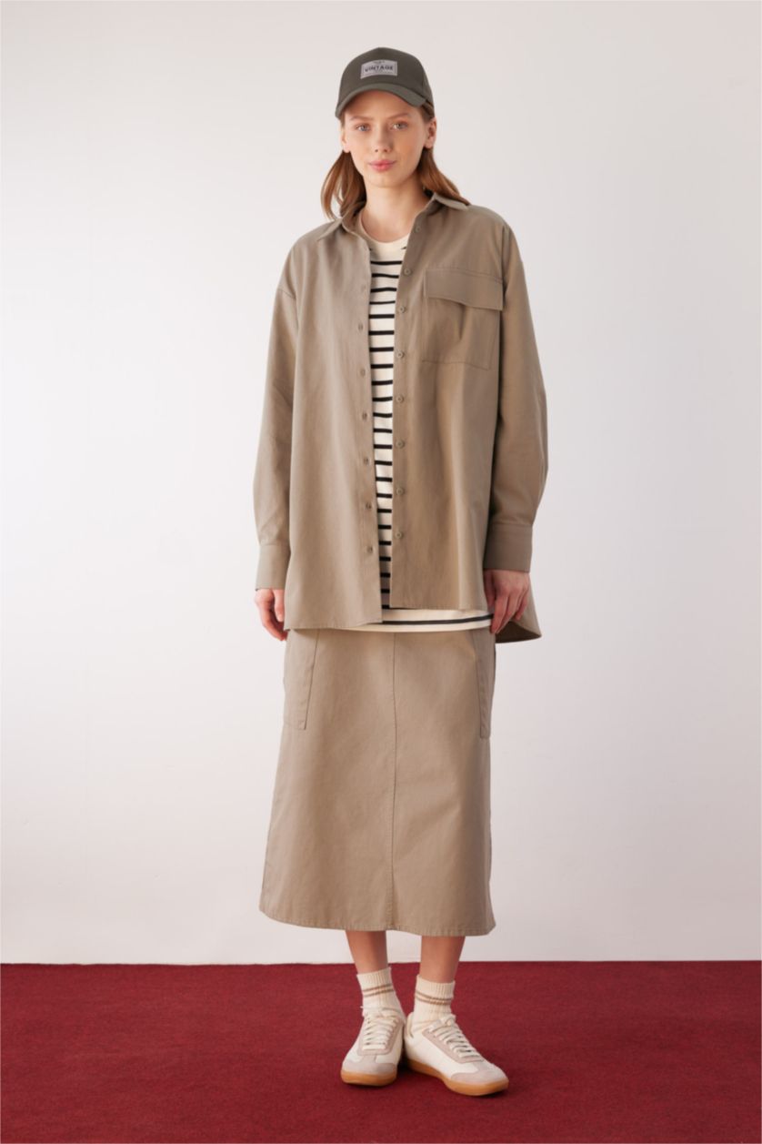 FEMME Kaki Clair Jupe La Gabardıne