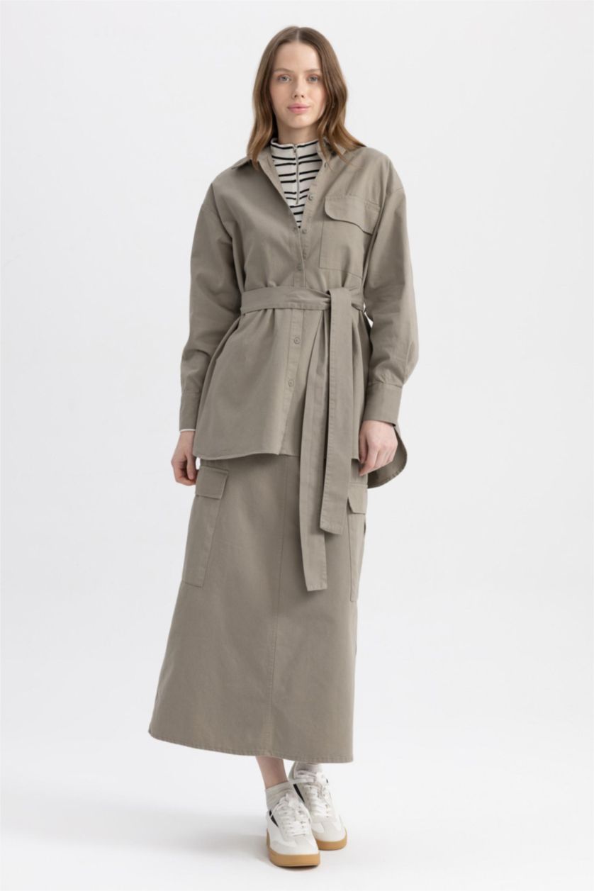 FEMME Kaki Clair Jupe La Gabardıne