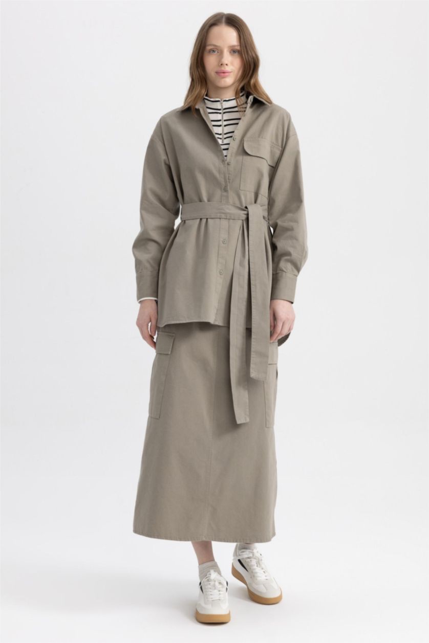 FEMME Kaki Clair Jupe La Gabardıne