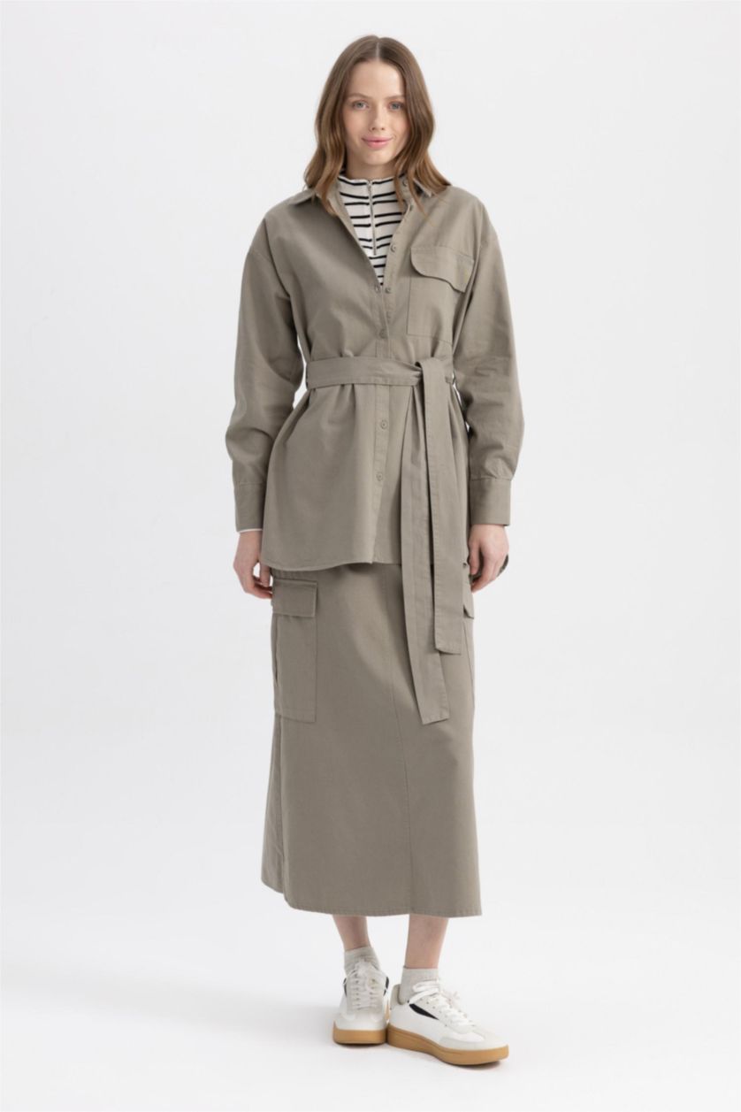 FEMME Kaki Clair Jupe La Gabardıne