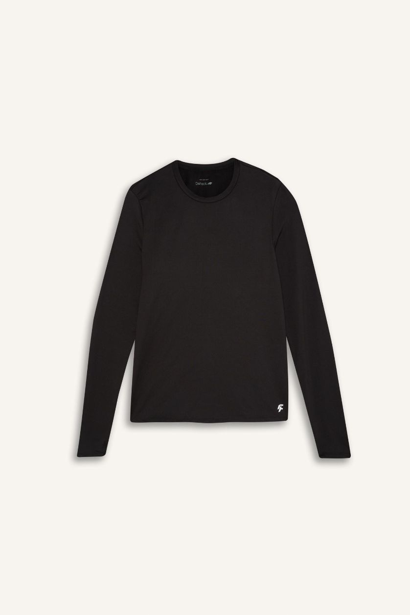 Erkek Siyah Slim Fit Dar Kesim Bisiklet Yaka Sporcu Uzun Kollu Siyah Tişört