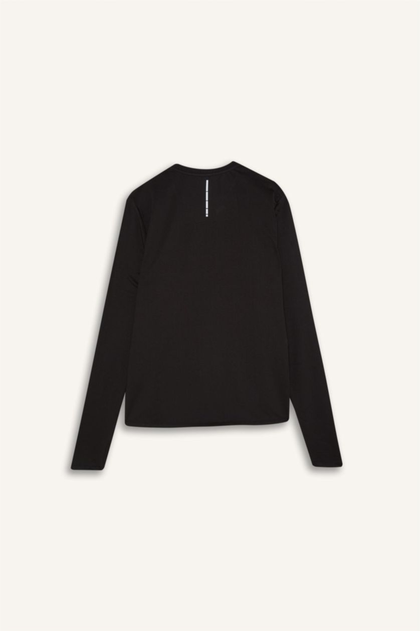 Erkek Siyah Slim Fit Dar Kesim Bisiklet Yaka Sporcu Uzun Kollu Siyah Tişört