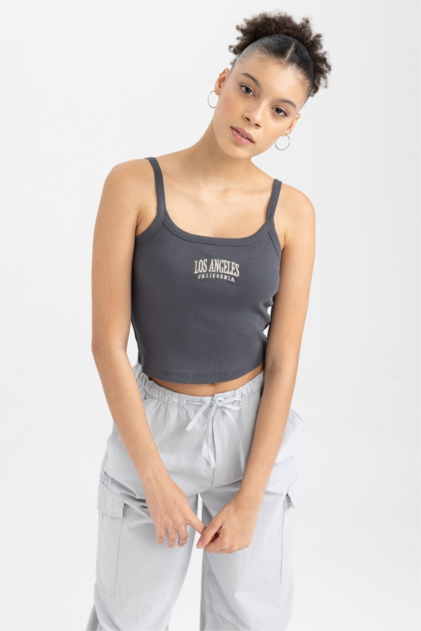 WOMAN Anthracite Cool Fitted Ribbed Camisole Crop Top