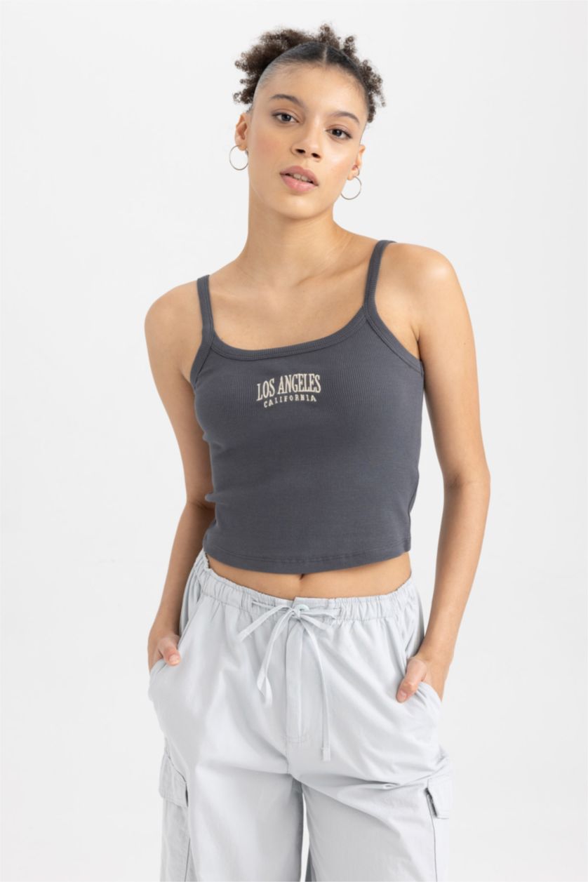 WOMAN Anthracite Cool Fitted Ribbed Camisole Crop Top