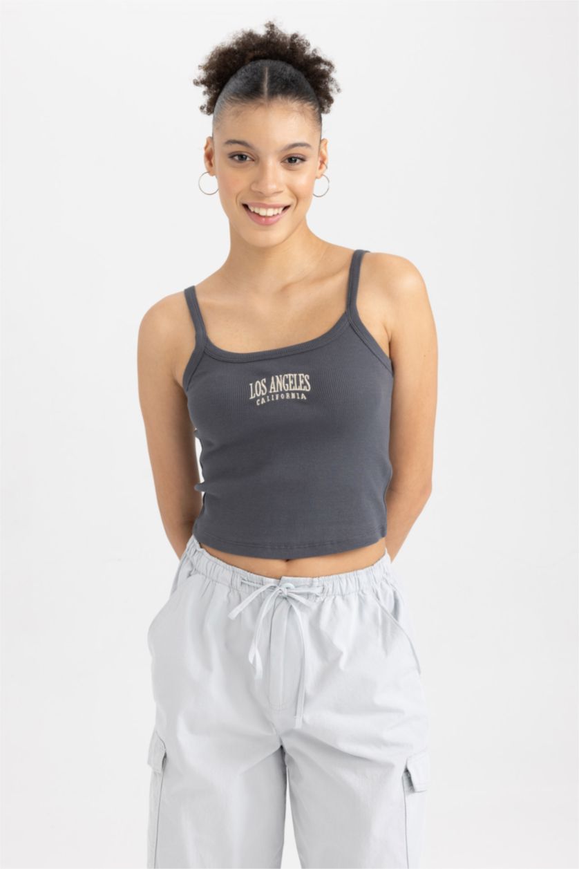 WOMAN Anthracite Cool Fitted Ribbed Camisole Crop Top