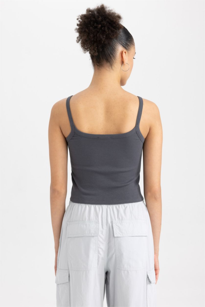 WOMAN Anthracite Cool Fitted Ribbed Camisole Crop Top