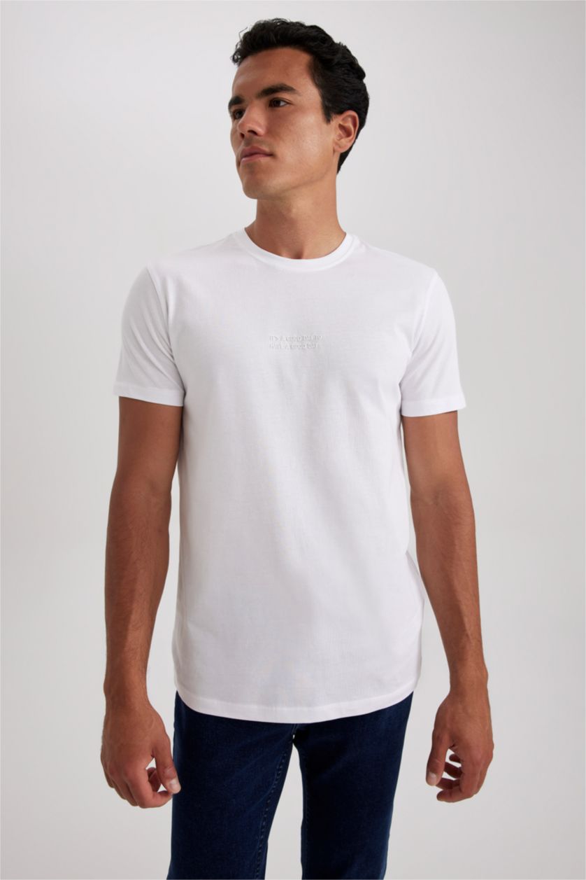 MAN White Slim Fit Crew Neck Printed Short Sleeve T-Shirt