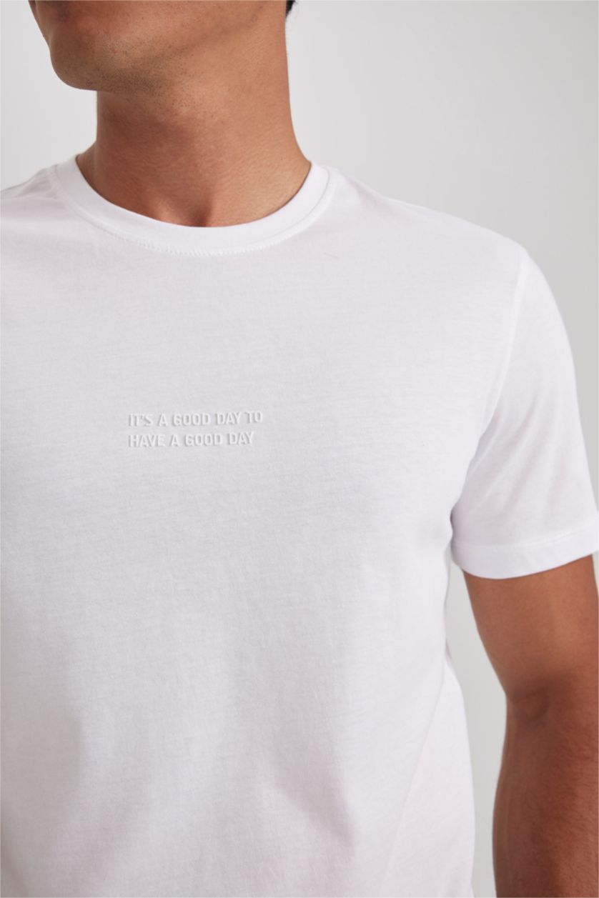 MAN White Slim Fit Crew Neck Printed Short Sleeve T-Shirt