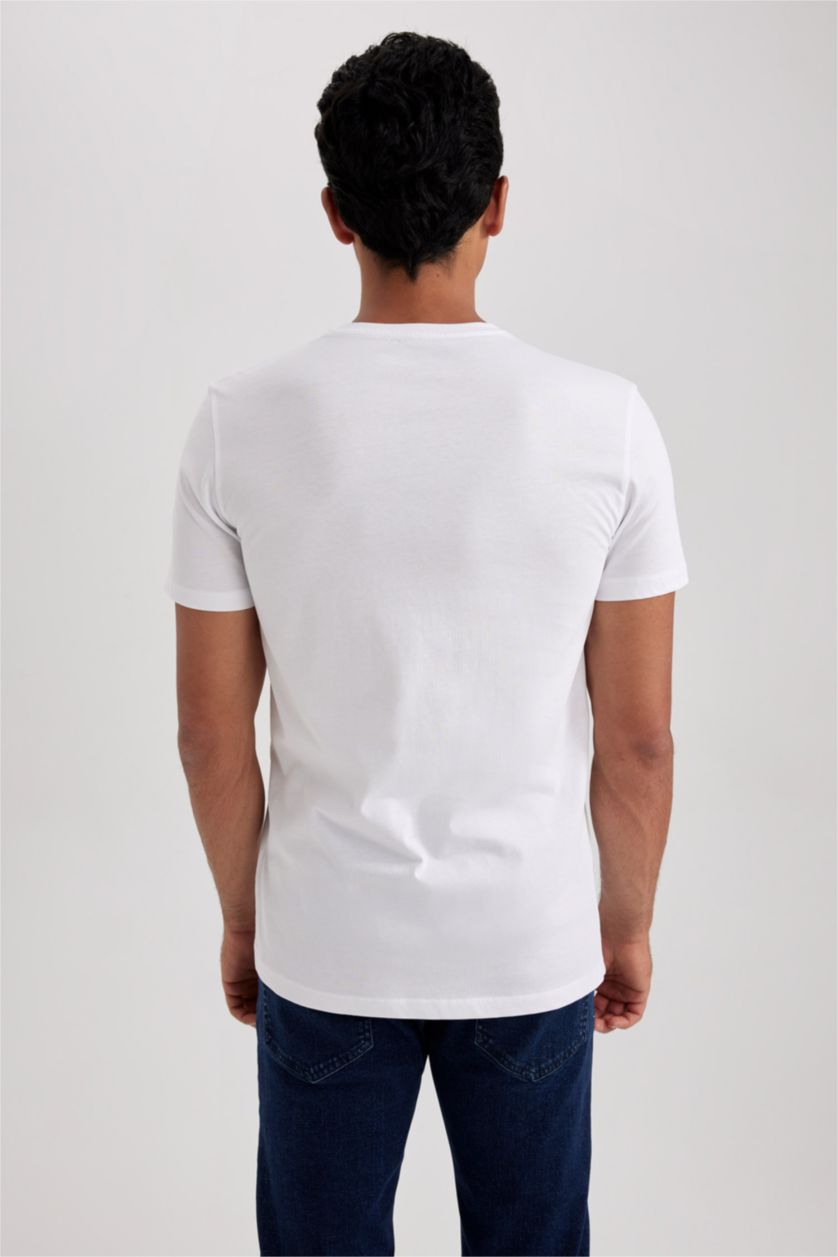 MAN White Slim Fit Crew Neck Printed Short Sleeve T-Shirt