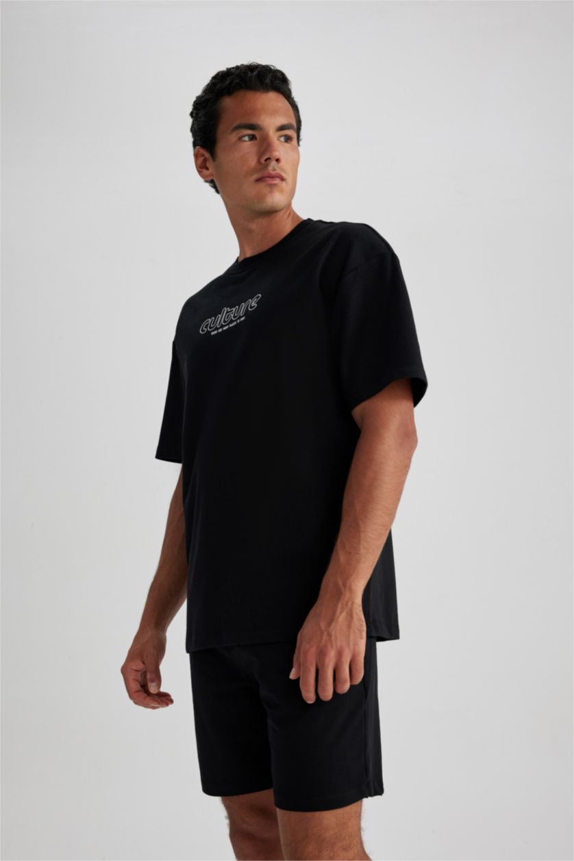 Erkek Siyah Comfort Fıt Kısa Kollu Tişört