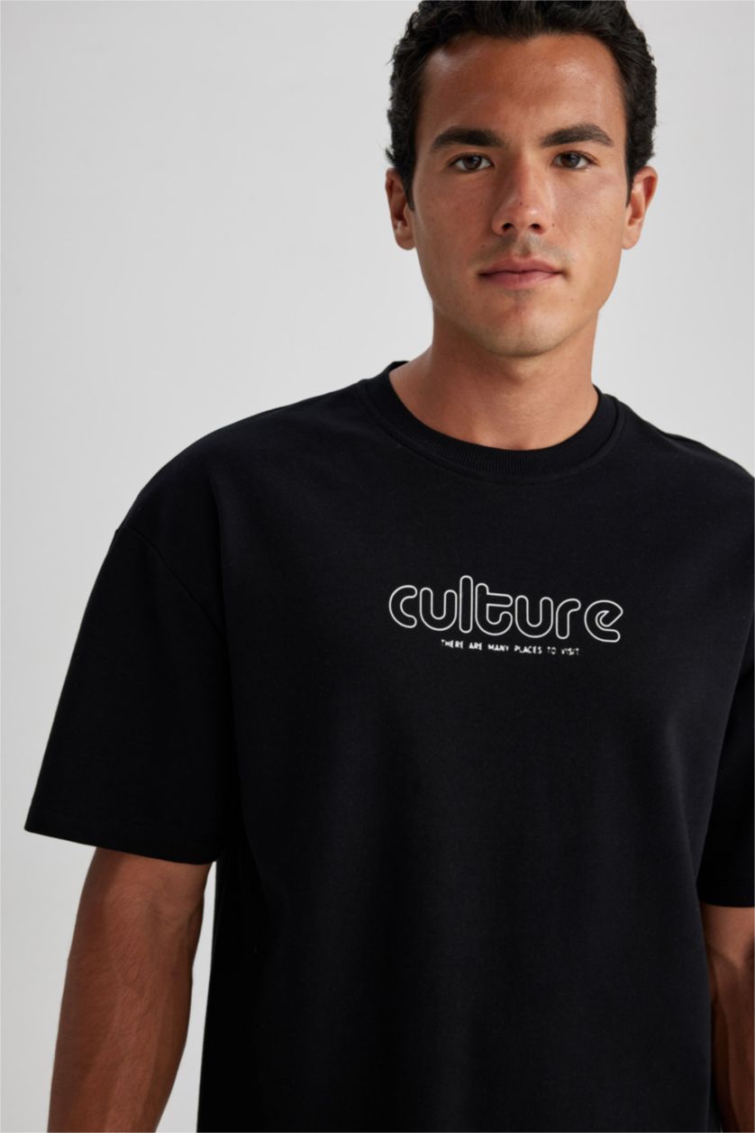 Erkek Siyah Comfort Fıt Kısa Kollu Tişört