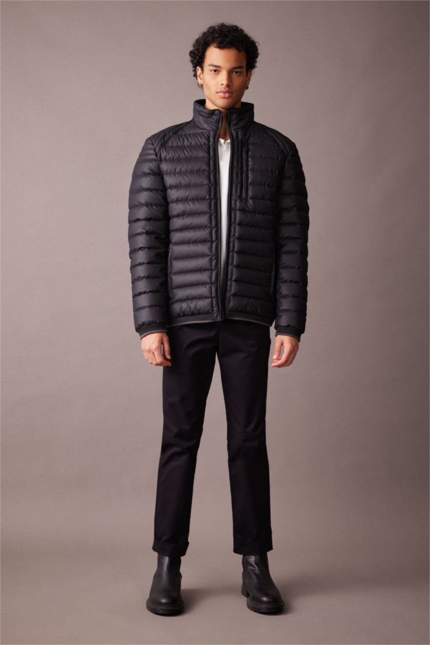 MAN Black Slim Fit Faux Leather Puffer Jacket