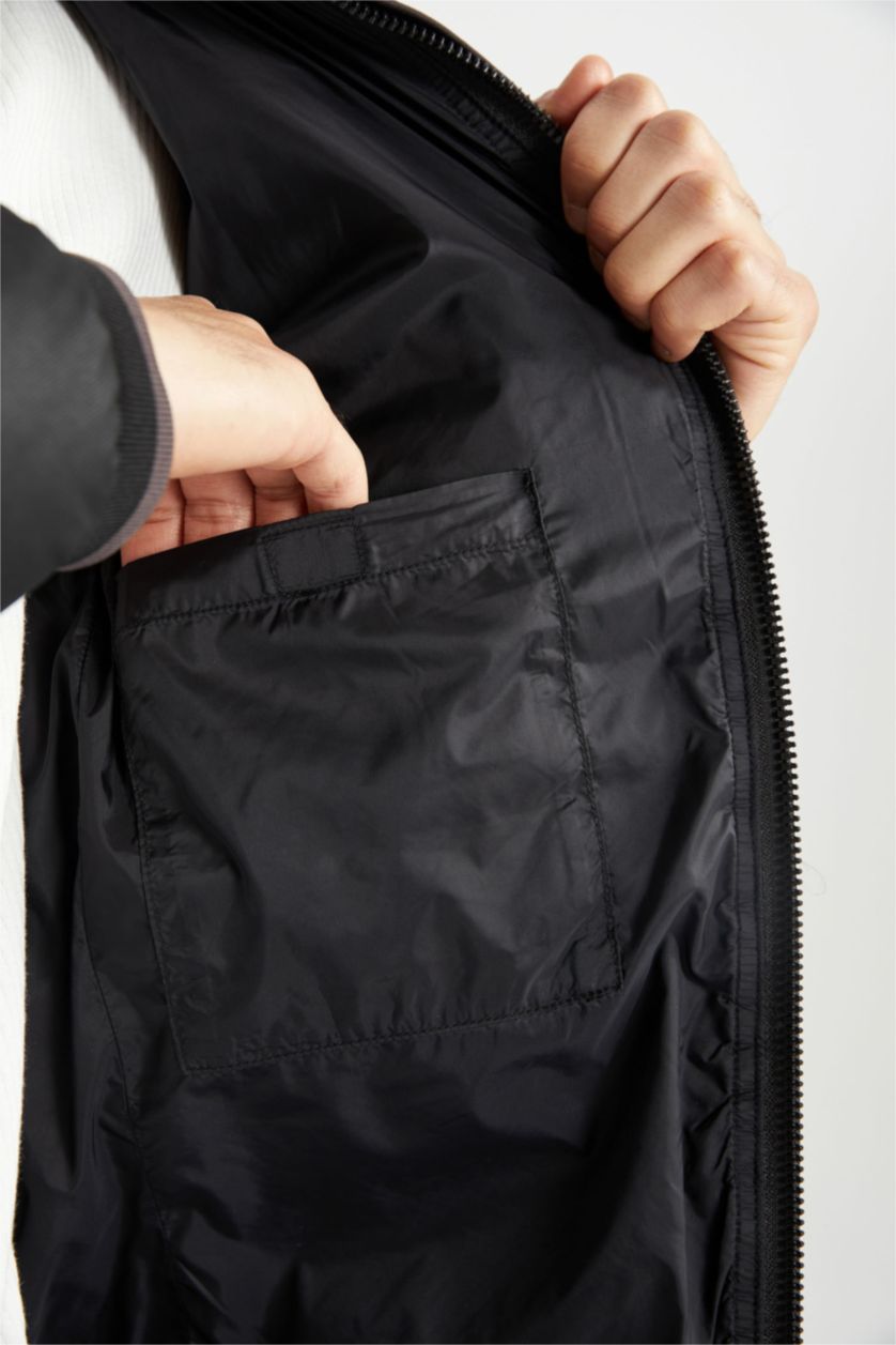 MAN Black Slim Fit Faux Leather Puffer Jacket