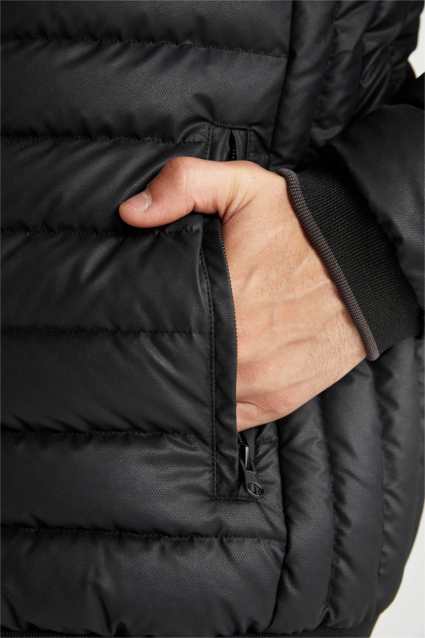 MAN Black Slim Fit Faux Leather Puffer Jacket