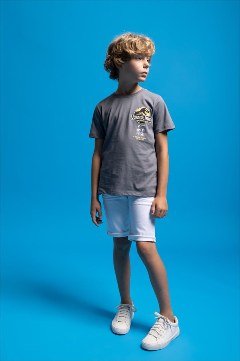 أولاد رمادي تي شيرت ولادي قصة عادية بياقة مستديرة من جوراسيك