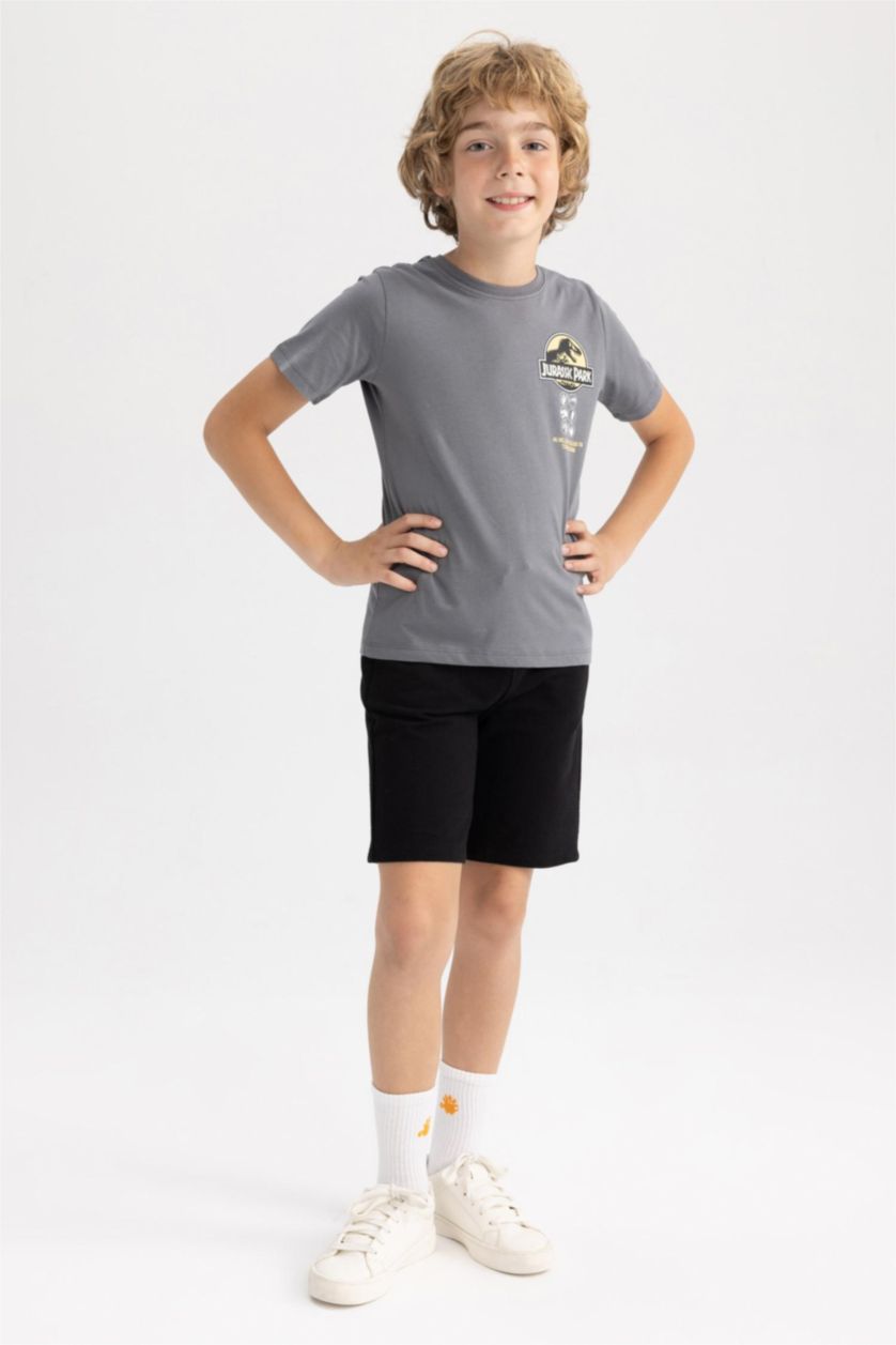 أولاد رمادي تي شيرت ولادي قصة عادية بياقة مستديرة من جوراسيك