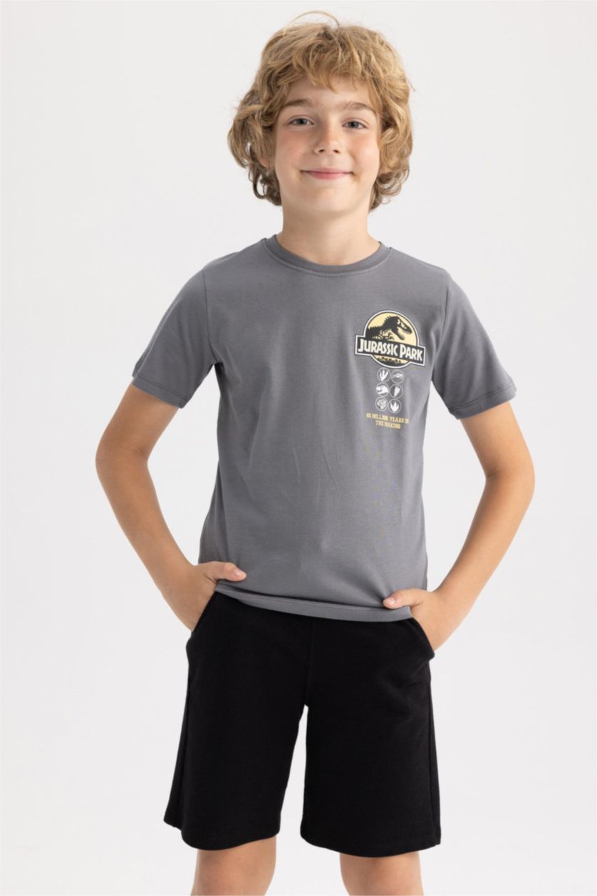 أولاد رمادي تي شيرت ولادي قصة عادية بياقة مستديرة من جوراسيك