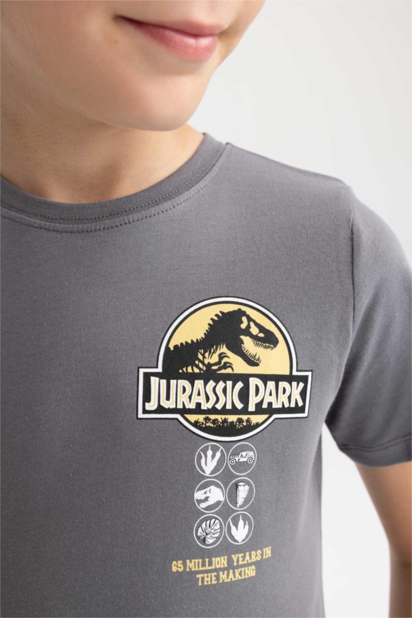 أولاد رمادي تي شيرت ولادي قصة عادية بياقة مستديرة من جوراسيك