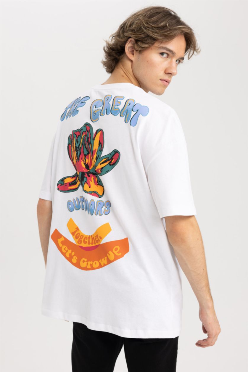 MAN White Comfort Fit Crew Neck Printed Short Sleeve T-Shirt