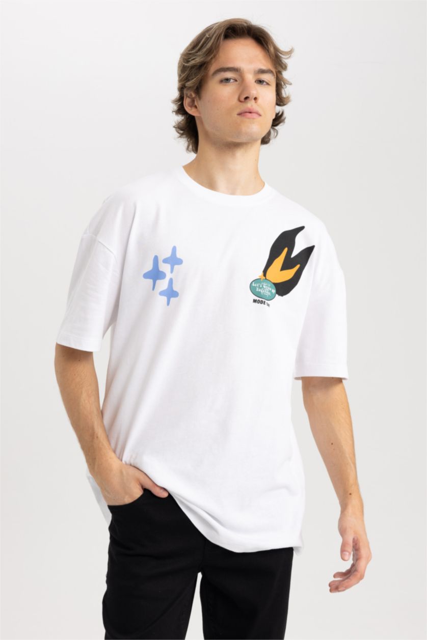 MAN White Comfort Fit Crew Neck Printed Short Sleeve T-Shirt