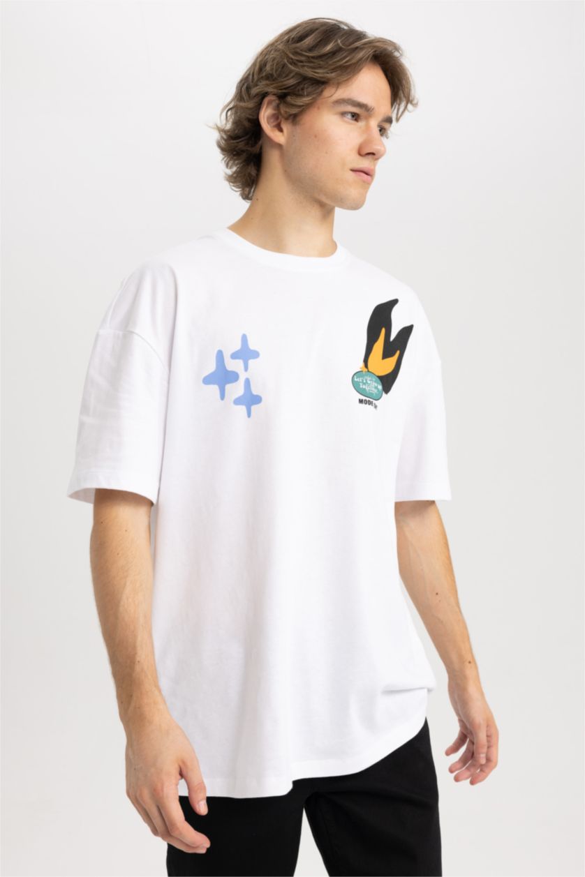 MAN White Comfort Fit Crew Neck Printed Short Sleeve T-Shirt