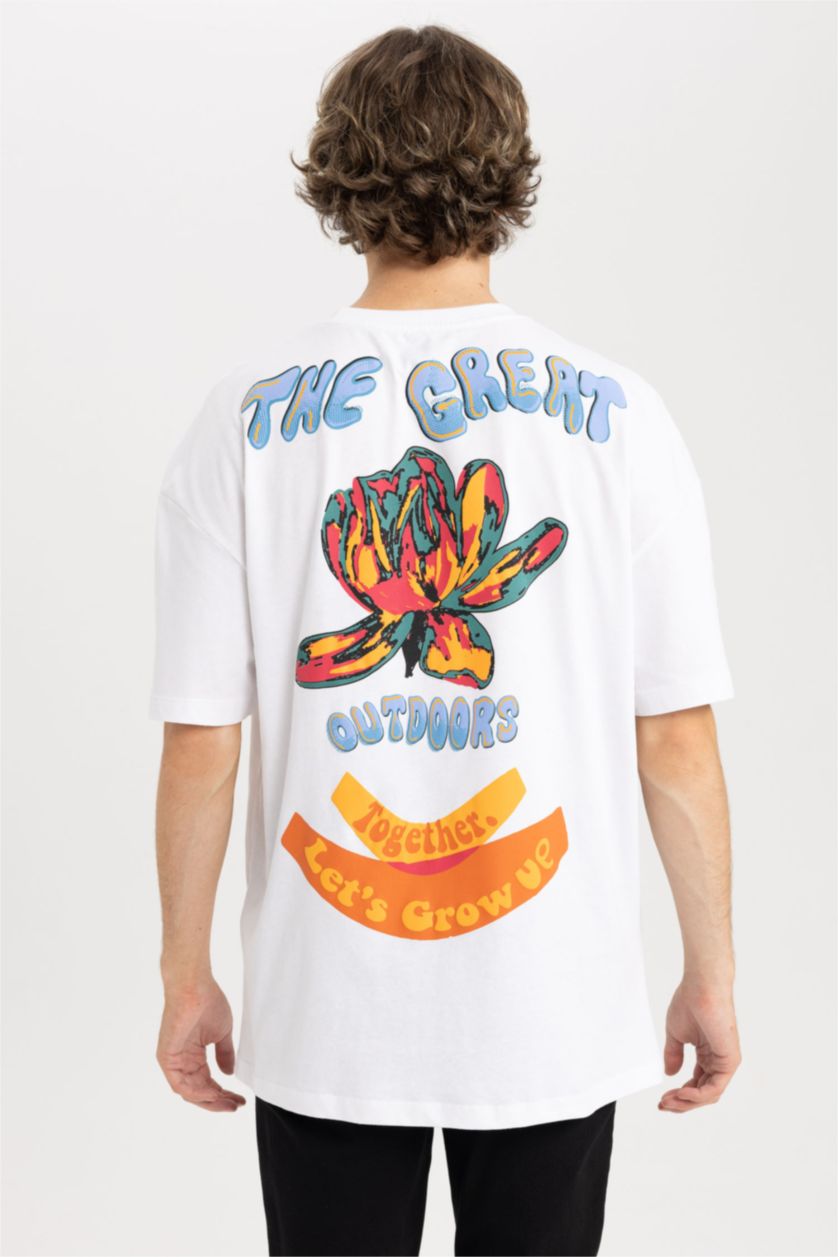 MAN White Comfort Fit Crew Neck Printed Short Sleeve T-Shirt