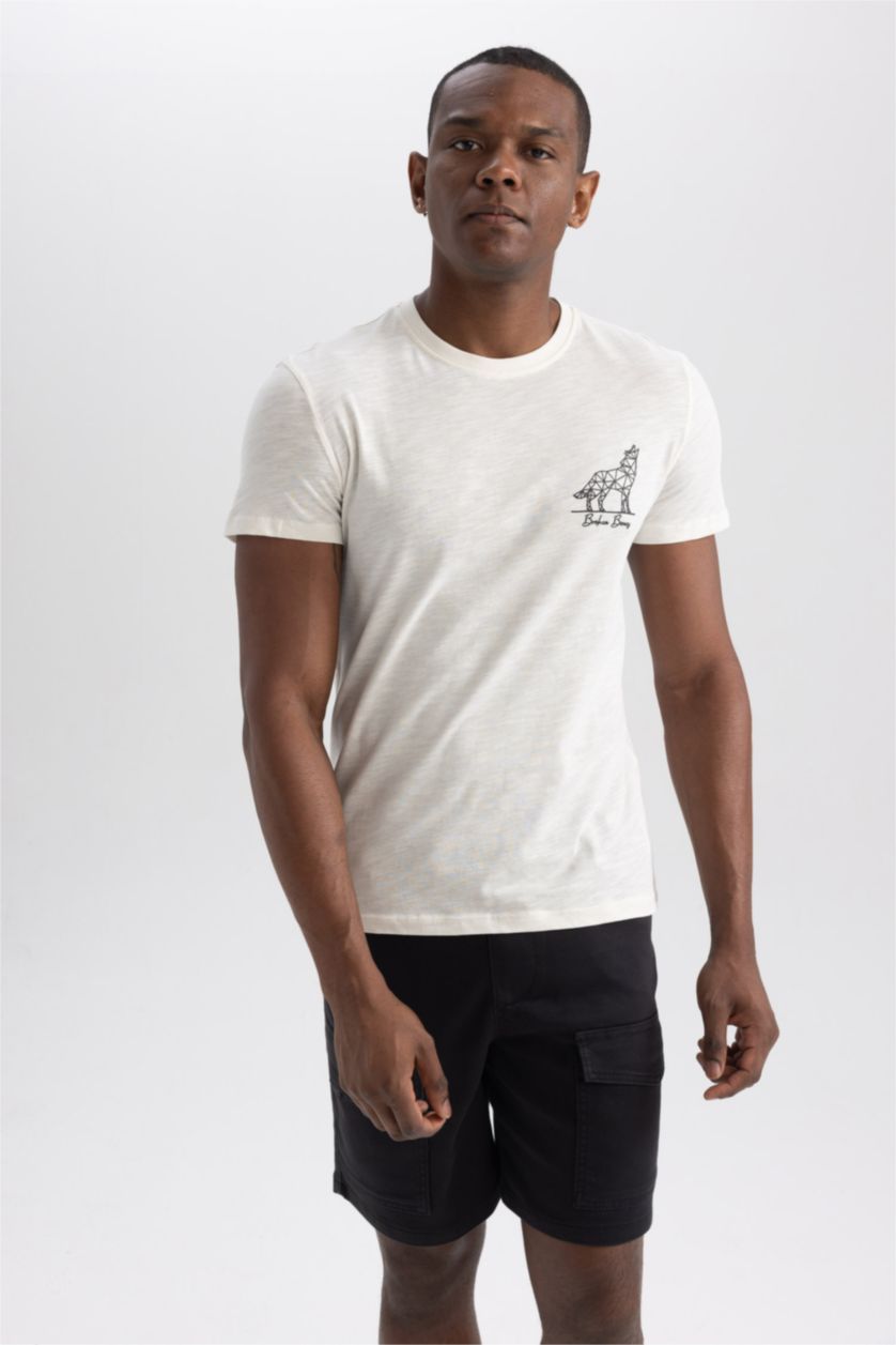 رجال بيج فاتح Slim Fit Short Sleeve T-Shirt