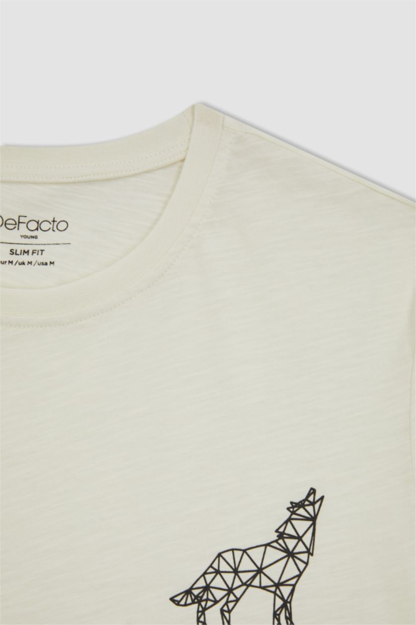 رجال بيج فاتح Slim Fit Short Sleeve T-Shirt