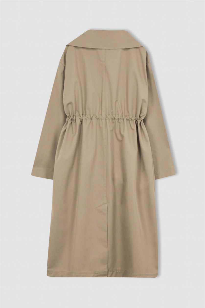 Kadın Açık Haki Sorbe X DeFacto Oversize Kemerli %100 Pamuk Trençkot