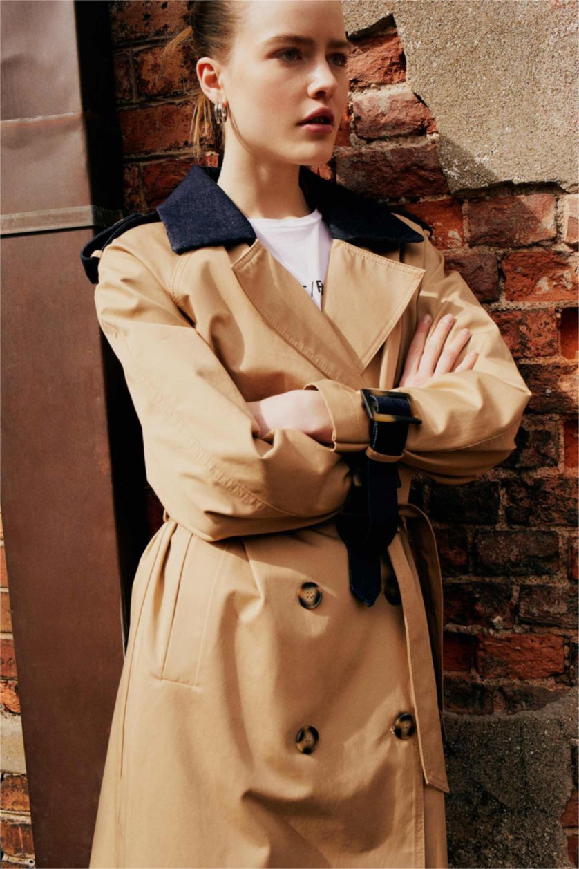 Kadın Camel Sorbe X DeFacto Oversize Kemerli Trençkot