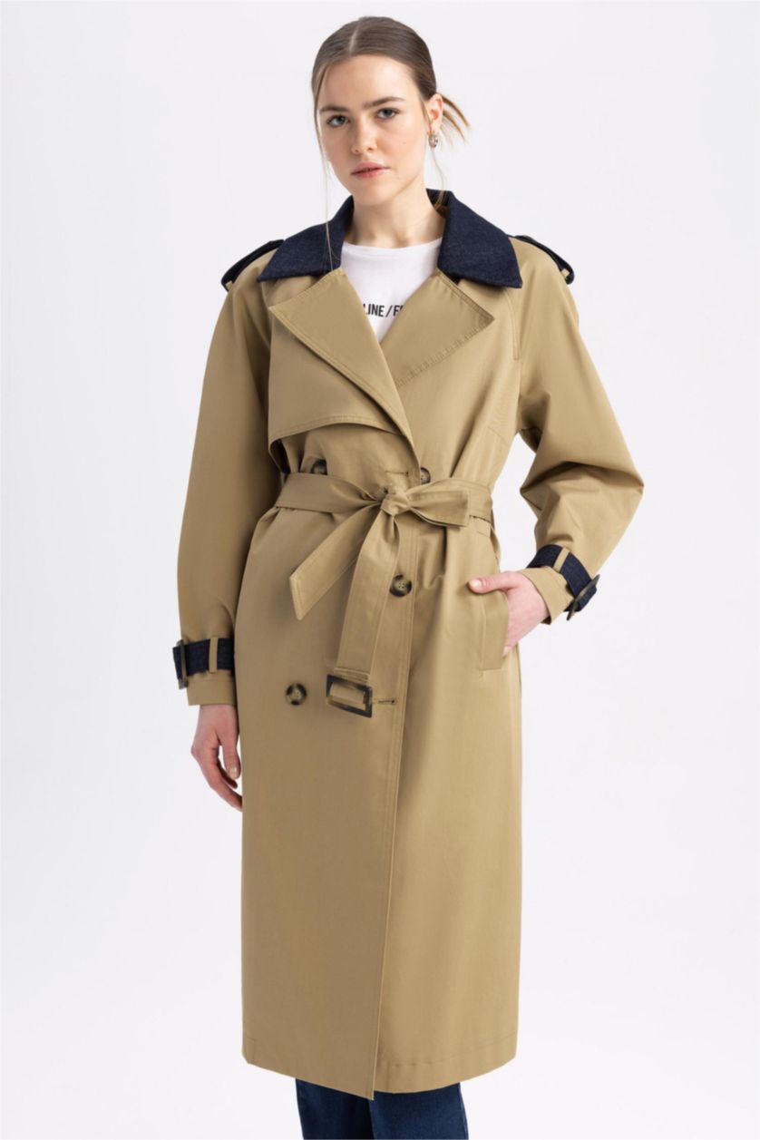 Kadın Camel Sorbe X DeFacto Oversize Kemerli Trençkot