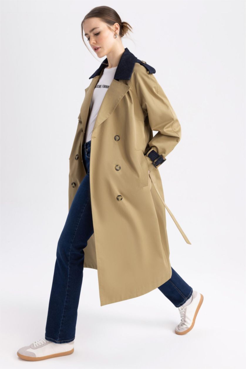 Kadın Camel Sorbe X DeFacto Oversize Kemerli Trençkot