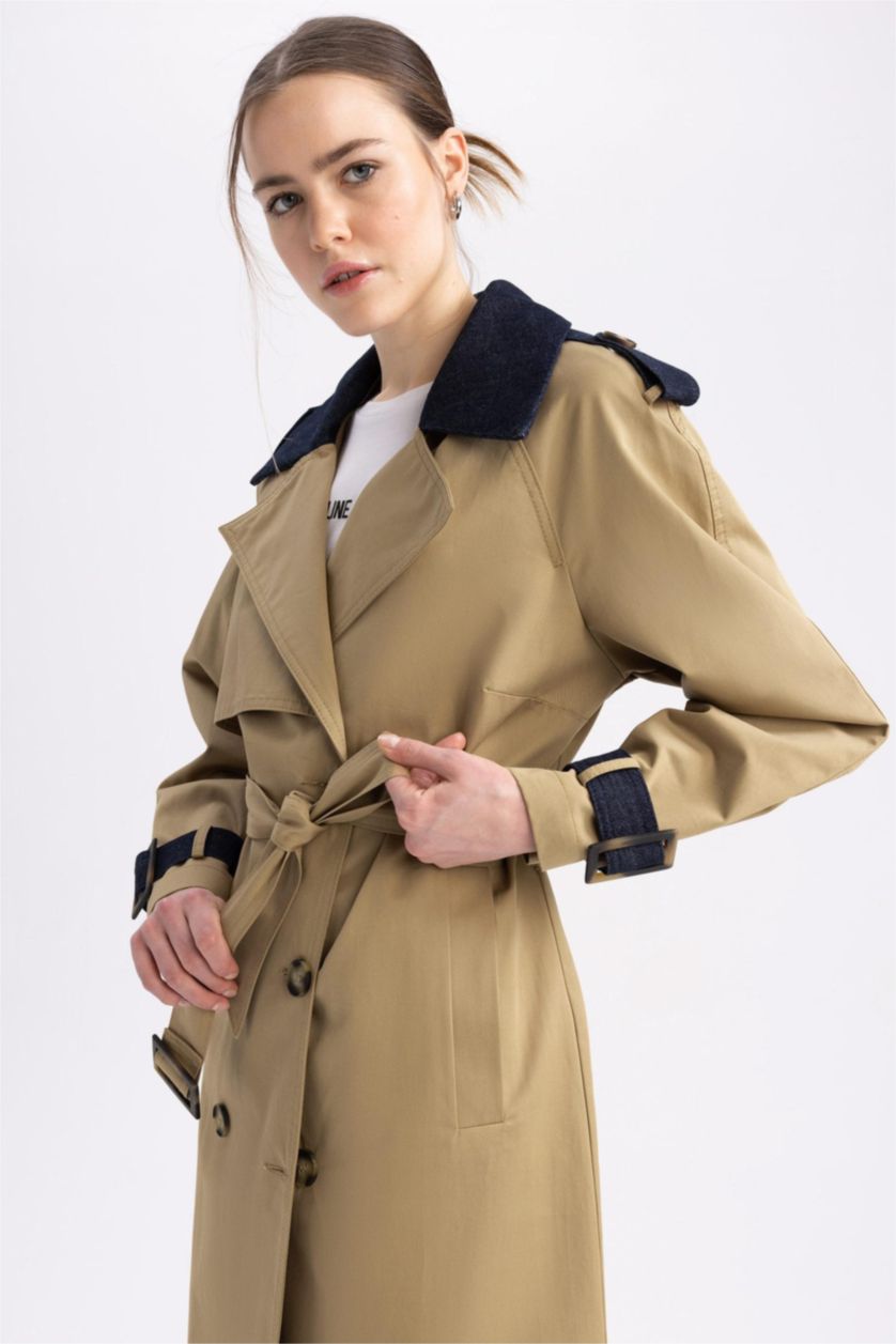 Kadın Camel Sorbe X DeFacto Oversize Kemerli Trençkot