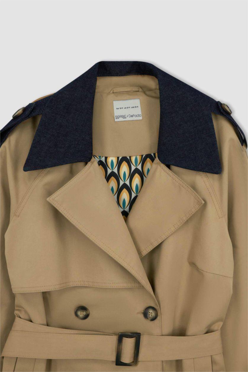 Kadın Camel Sorbe X DeFacto Oversize Kemerli Trençkot