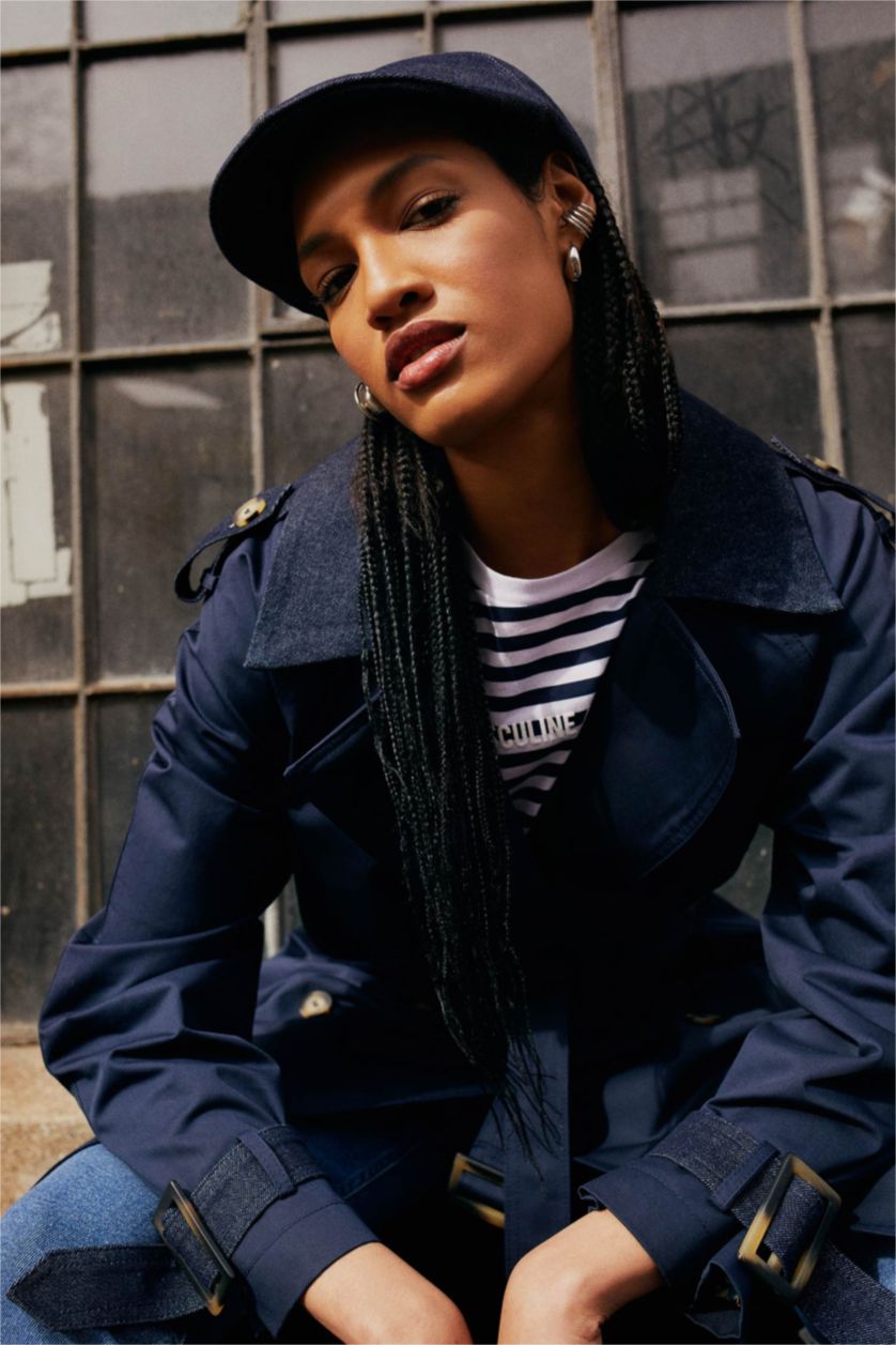 Kadın Lacivert Sorbe X DeFacto Oversize Trençkot