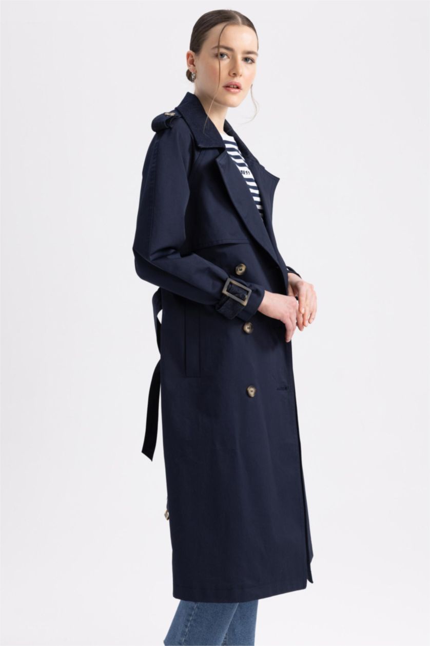 Kadın Lacivert Sorbe X DeFacto Oversize Trençkot
