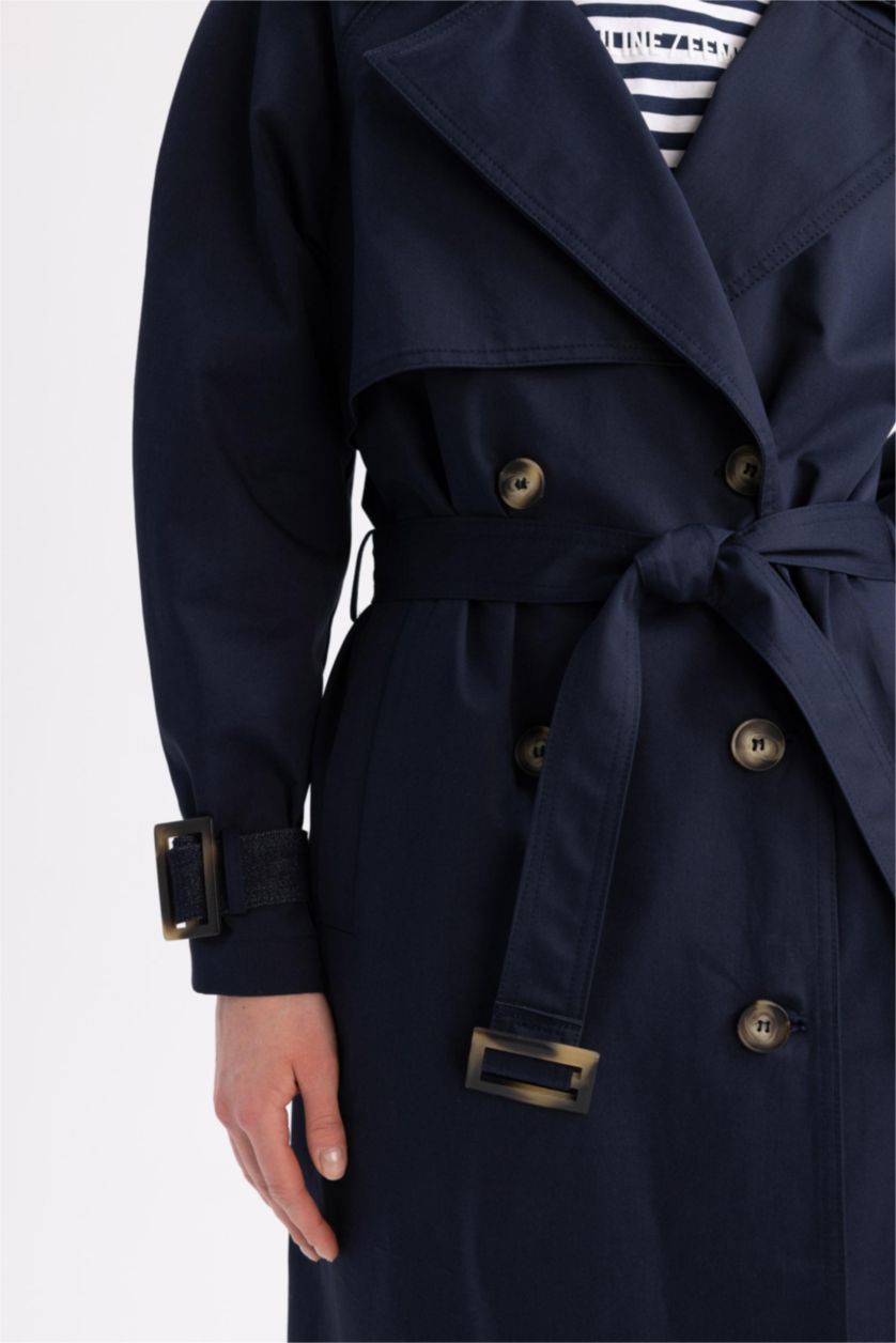 Kadın Lacivert Sorbe X DeFacto Oversize Trençkot