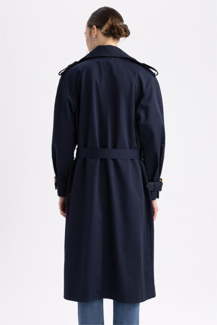 Kadın Lacivert Sorbe X DeFacto Oversize Trençkot