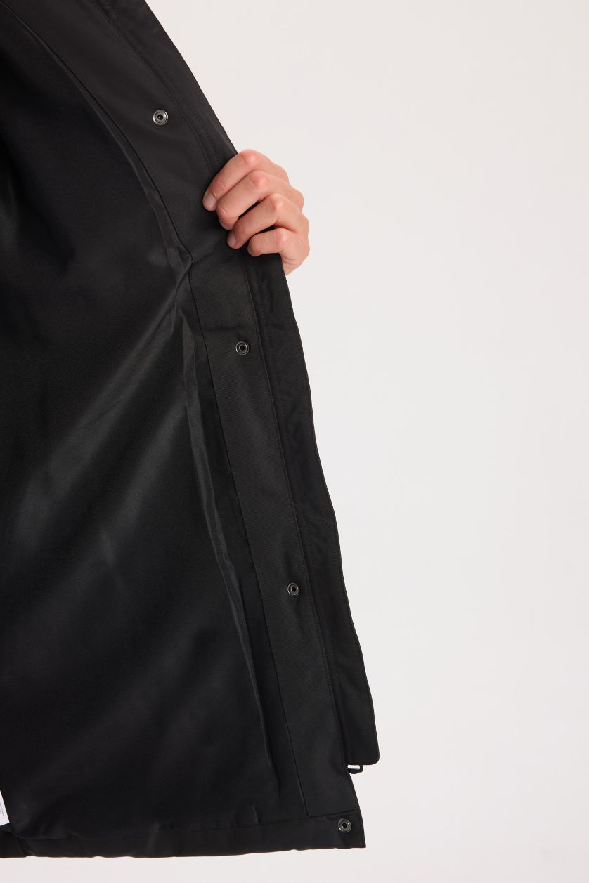 Kadın Siyah Su Geçirmez Şişme Mont Parka Oversize Geniş Kalıp Çıkarılabilir Suni Kürk Kapüşonlu Fermuarlı Çıtçıtlı Cepli