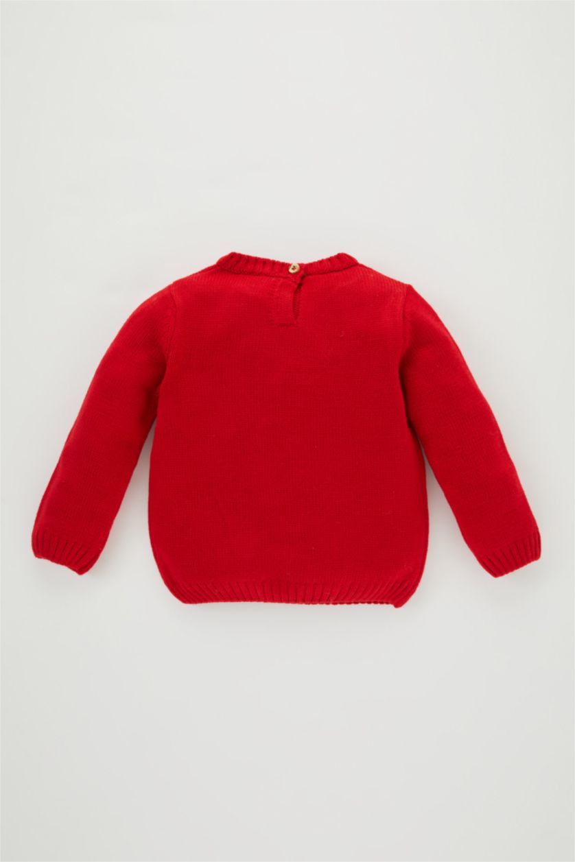 طفلة صغيرة أحمر بلوفر بناتي قصة عادية برقبة مستديرة