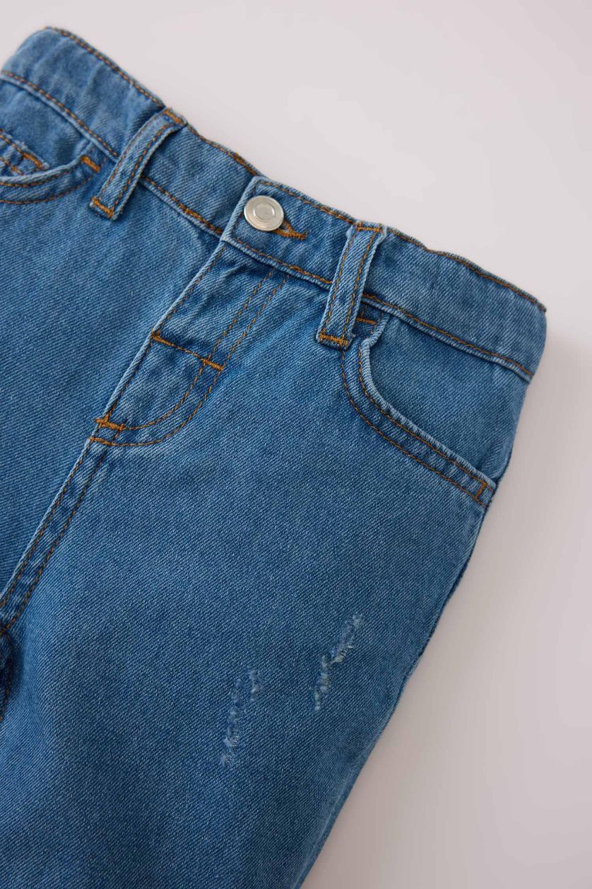 Erkek Bebek Mavi Beli Lastikli Düz Paça Jean Pantolon Erkek Bebek