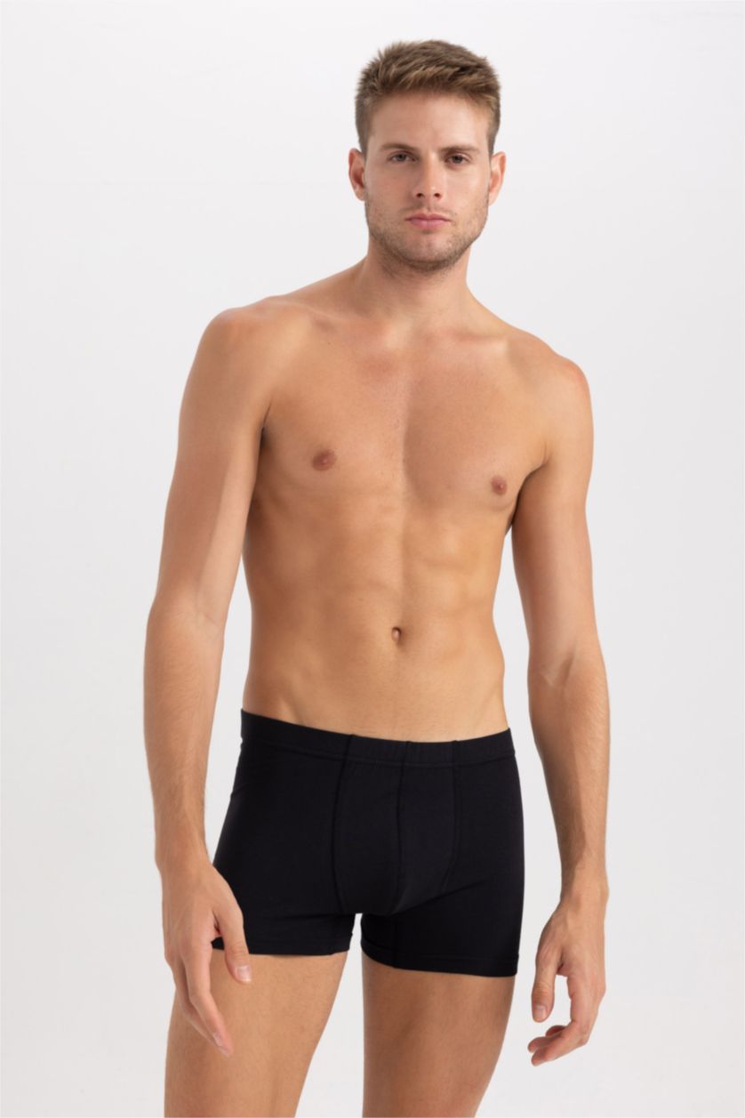 Erkek Siyah Regular Fit Beli Pamuklu Lastikli 2'li Boxer