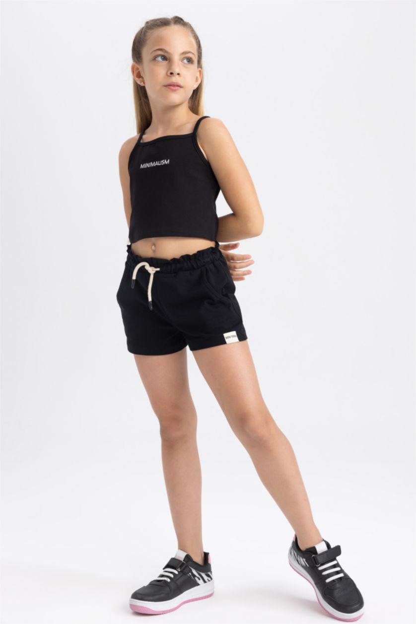 بنات أسود فانيلة كروب بدون كم بياقة هالتر